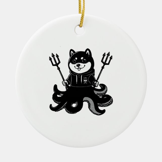 Shiba Inu octopus Ceramic Tree Decoration (Front)