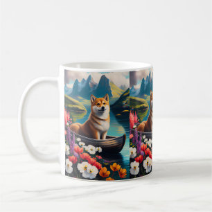 Shiba Inu on a Paddle: A Scenic Adventure Coffee Mug