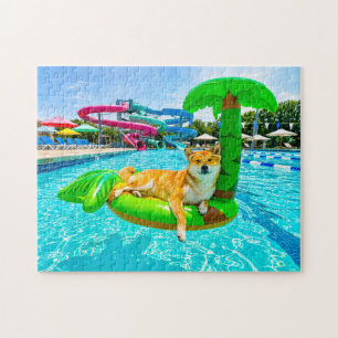 Shiba Inu on palm float Jigsaw Puzzle