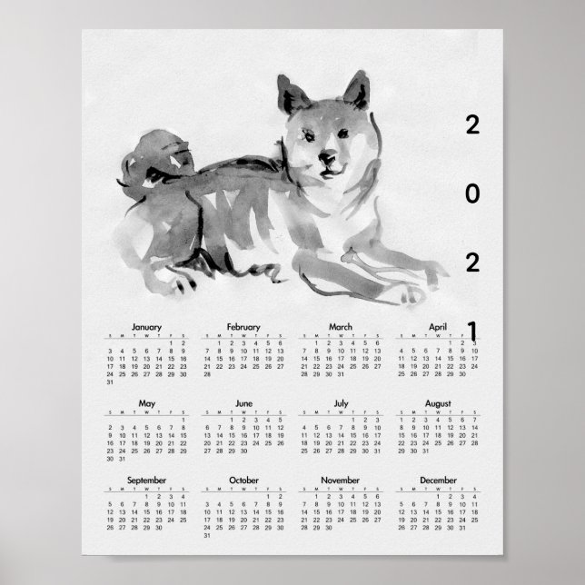 Shiba Inu Original Painting 2 Calendar Poster 2021 (Front)