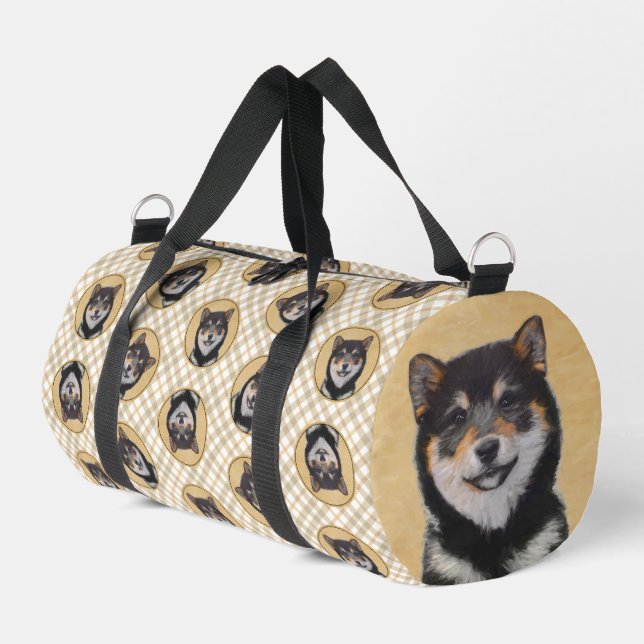 Shiba Inu Painting Black and Tan Original Dog Art Duffle Bag (Left Corner)