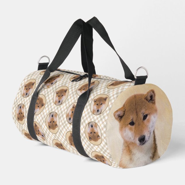 Shiba Inu Painting Red Cute Original Pet Dog Art Duffle Bag (Left Corner)