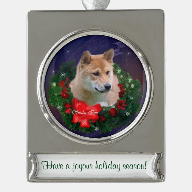 Shiba Inu Personalised Christmas Silver Plated Banner Ornament (Front)