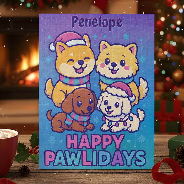 Shiba Inu Poodle Christmas Dogs Blue Purple Puppy Jigsaw Puzzle (Creator Uploaded)