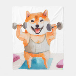 Shiba Inu Practicing Yoga Square Fleece Blanket
