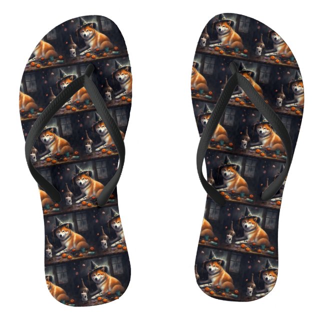 Shiba Inu Pumpkins Halloween Scary Flip Flops (Footbed)