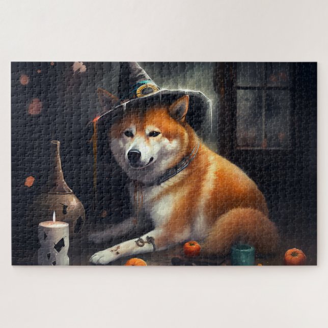 Shiba Inu Pumpkins Halloween Scary Jigsaw Puzzle (Horizontal)