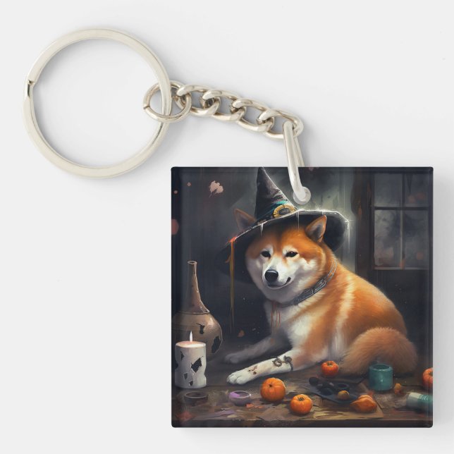 Shiba Inu Pumpkins Halloween Scary Key Ring (Front)