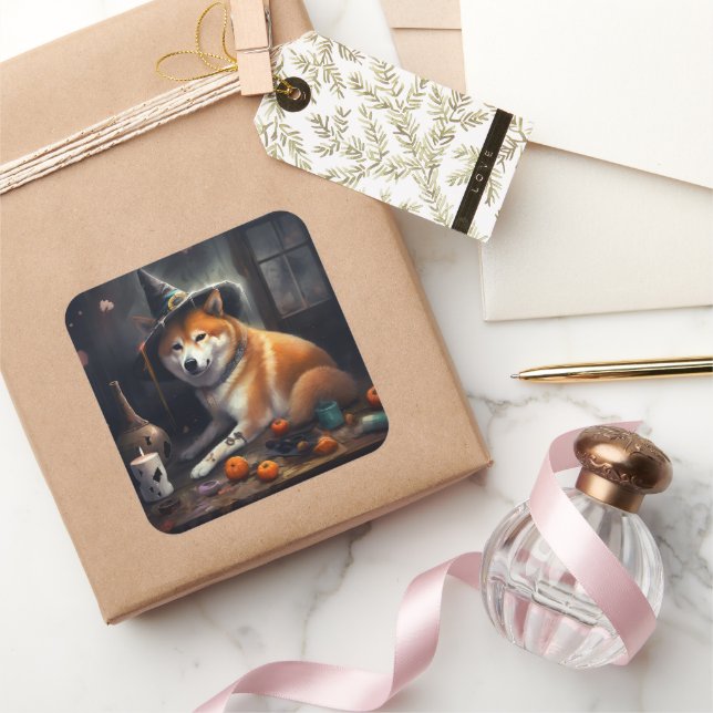 Shiba Inu Pumpkins Halloween Scary Square Sticker (Gifting)