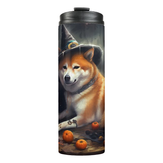 Shiba Inu Pumpkins Halloween Scary Thermal Tumbler (Front)