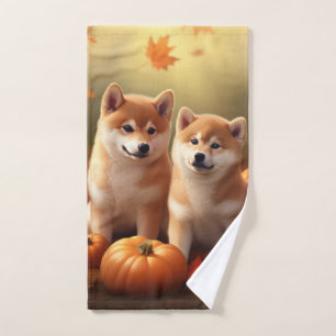 Shiba Inu Puppy Autumn Delight Pumpkin Bath Towel Set