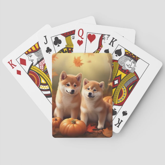 Shiba Inu Puppy Autumn Delight Pumpkin Playing Cards (Back)