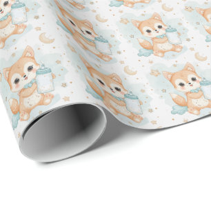 Shiba Inu Puppy Baby Pastel Watercolor Pattern Wrapping Paper
