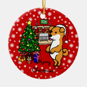 Shiba Inu Puppy Christmas Ceramic Tree Decoration
