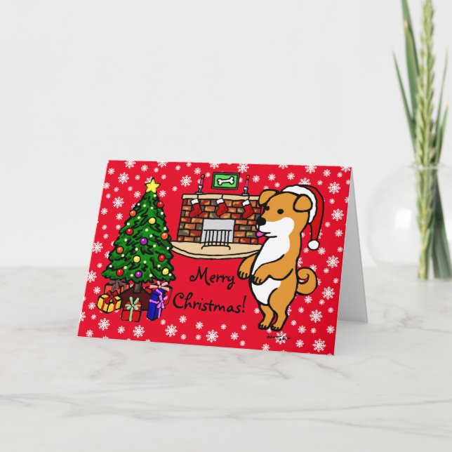 Shiba Inu Puppy Christmas Santa Red Holiday Card (Front)