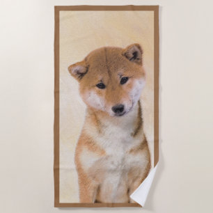Shiba Inu (Red) Painting - Original Dog Art Beach Towel
