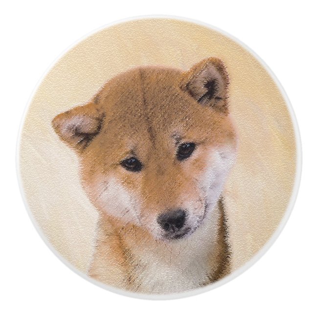 Shiba Inu (Red) Painting - Original Dog Art Ceramic Knob (Front)