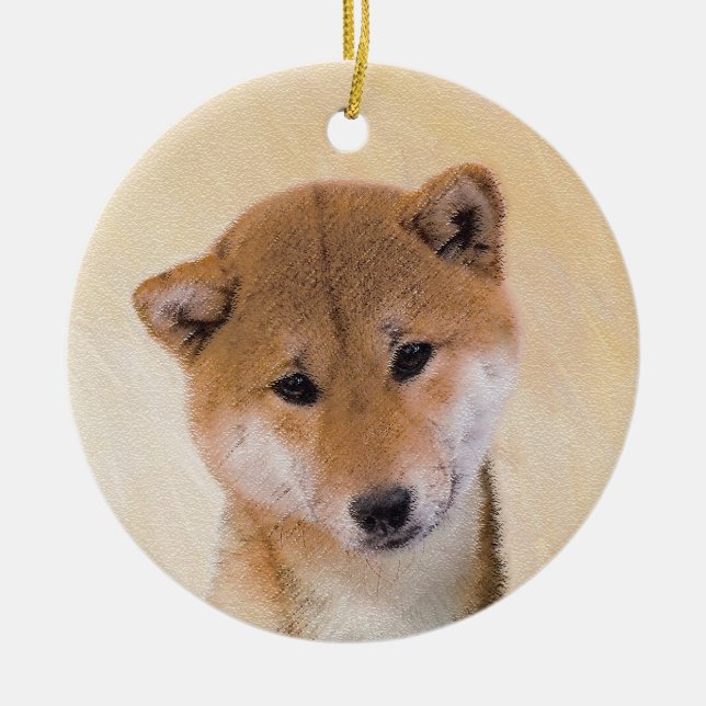 Shiba Inu (Red) Painting - Original Dog Art Ceramic Tree Decoration (Front)
