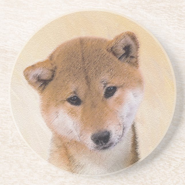 Shiba Inu (Red) Painting - Original Dog Art Coaster (Front)
