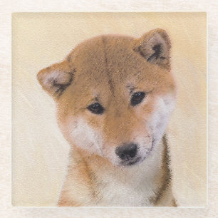 Shiba Inu (Red) Painting - Original Dog Art Glass Coaster