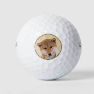 Shiba Inu (Red) Painting - Original Dog Art Golf Balls
