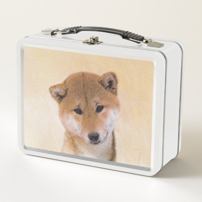 Shiba Inu (Red) Painting - Original Dog Art Metal Lunch Box (Front)