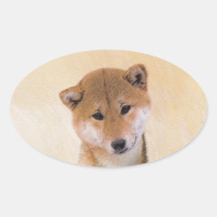 Shiba Inu (Red) Painting - Original Dog Art Oval Sticker