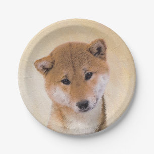Shiba Inu (Red) Painting - Original Dog Art Paper Plate