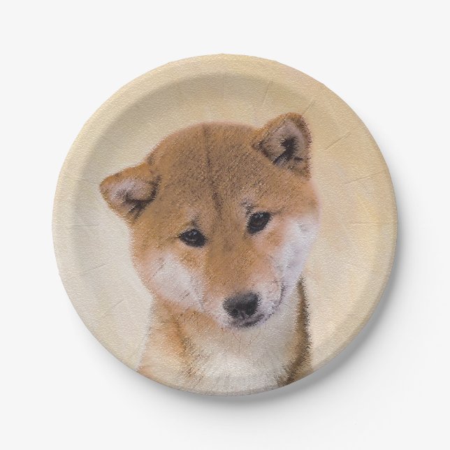 Shiba Inu (Red) Painting - Original Dog Art Paper Plate (Front)