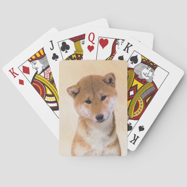 Shiba Inu (Red) Painting - Original Dog Art Playing Cards (Back)