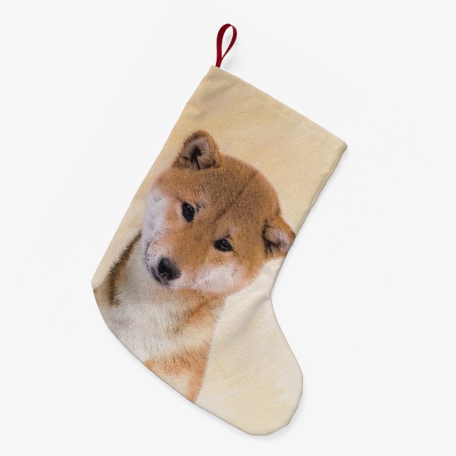 Shiba Inu (Red) Painting - Original Dog Art Small Christmas Stocking (Front (Hanging))
