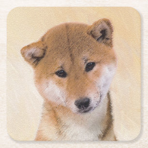 Shiba Inu (Red) Painting - Original Dog Art Square Paper Coaster