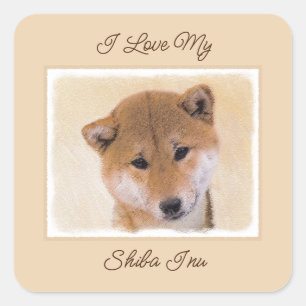 Shiba Inu (Red) Painting - Original Dog Art Square Sticker