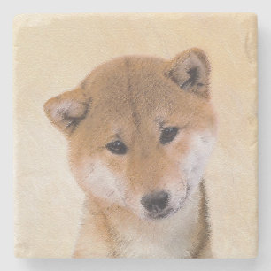 Shiba Inu (Red) Painting - Original Dog Art Stone Coaster
