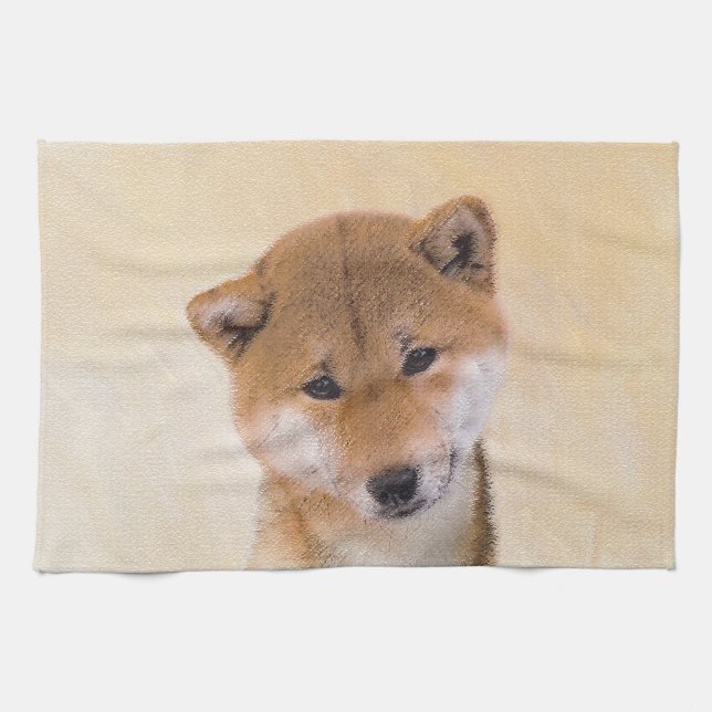 Shiba Inu (Red) Painting - Original Dog Art Tea Towel (Horizontal)