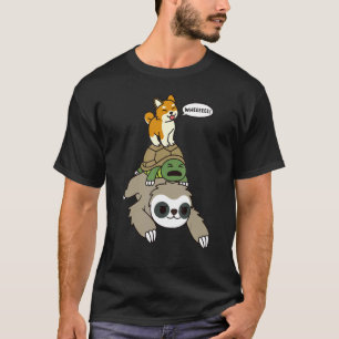 Shiba Inu Riding Sloth Tortoise Dog T-Shirt