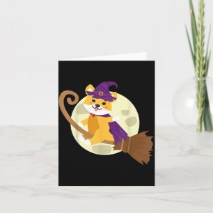 Shiba Inu Riding Witch Broom Cute Dog Halloween Card
