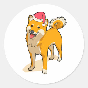 Shiba Inu Santa Claus Dog Christmas Classic Round Sticker