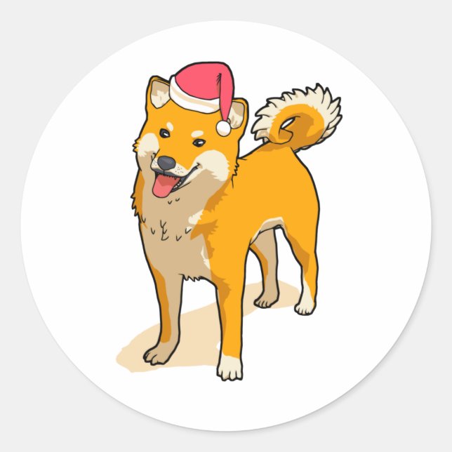 Shiba Inu Santa Claus Dog Christmas Classic Round Sticker (Front)