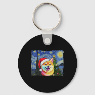 Shiba Inu Santa Hat Christmas Starry Night Art Dog Key Ring