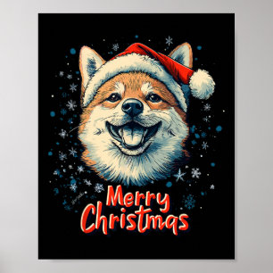 Shiba Inu Santa Hat Merry Christmas Xmas Dog Lover Poster