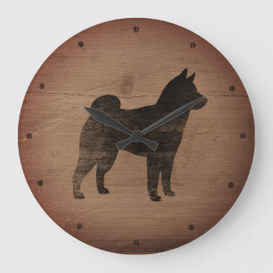 Shiba Inu Silhouette Rustic Large Clock