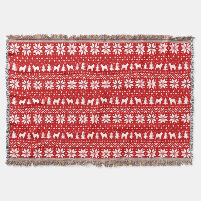 Shiba Inu Silhouettes Christmas Holiday Pattern Throw Blanket (Front)