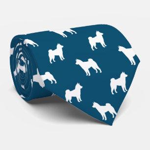 Shiba Inu Silhouettes Pattern Blue Tie
