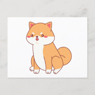shiba inu sitting cartoon postcard
