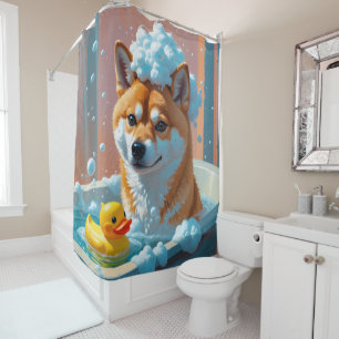 Shiba Inu Sloppy Sleepy Cute Funny Shower Curtain