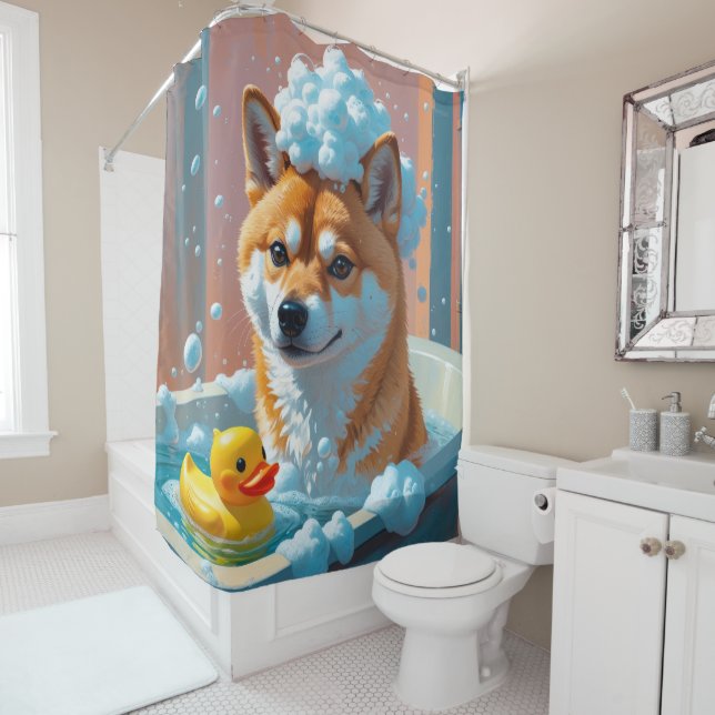 Shiba Inu Sloppy Sleepy Cute Funny Shower Curtain (In Situ)