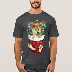 Shiba Inu Snow Pocket Dogs Christmas Pocket T-Shirt