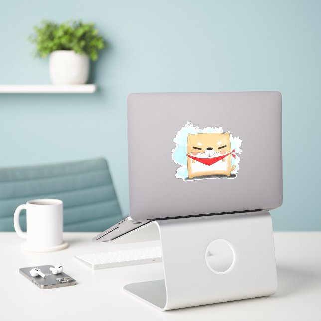 shiba inu square cartoon (Laptop On Desk)