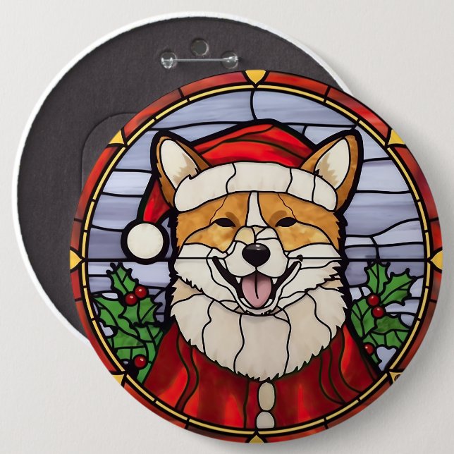 Shiba Inu Stained Glass Christmas  6 Cm Round Badge (Front & Back)